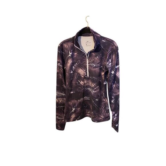 Nike Dri fit women’s purple pattern, zip mock neck, active wear top S/medium - Picture 3 of 5